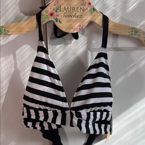 Kona Sol Black and White Striped Bikini Top size large
